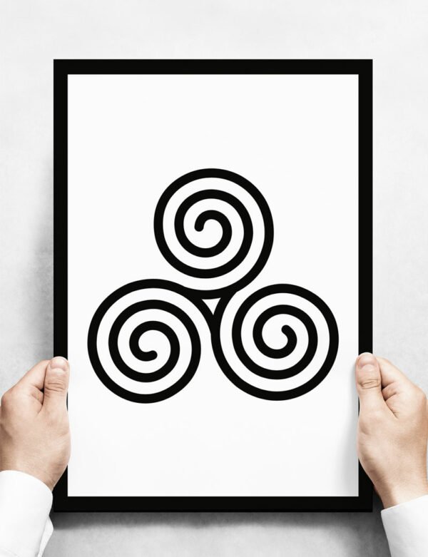 Triskelion, Celtic Triple Spiral Art Print, Black & White
