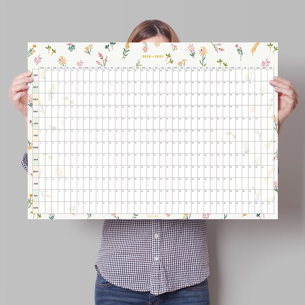 2020-2021 Mid-Year Tiny Floral Academic Year Wall Planner, Calendar