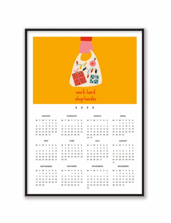 Work Hard, Shop Harder 2020 Wall Calendar