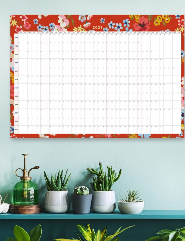 Red Floral 2021 Wall Planner, A1 Size Wall Planner & Calendar
