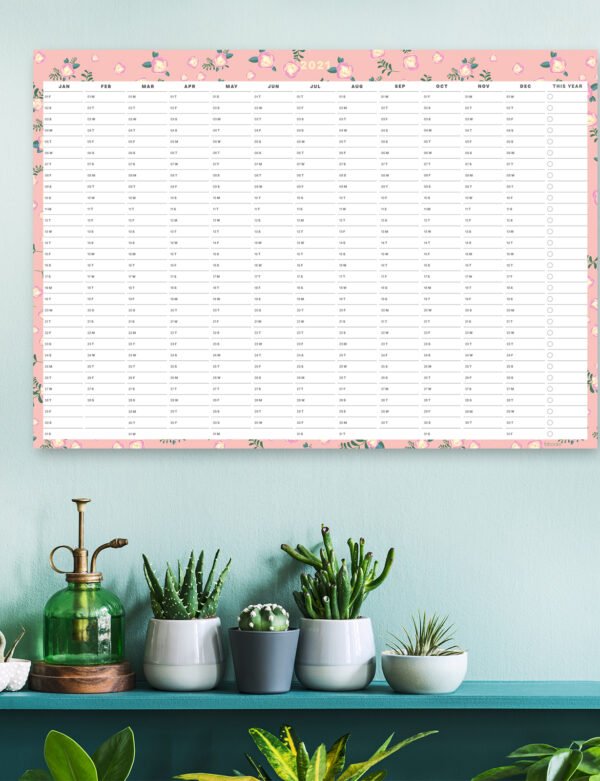 Pink Tiny Floral 2021 Wall Planner, A1 Size Wall Planner & Calendar