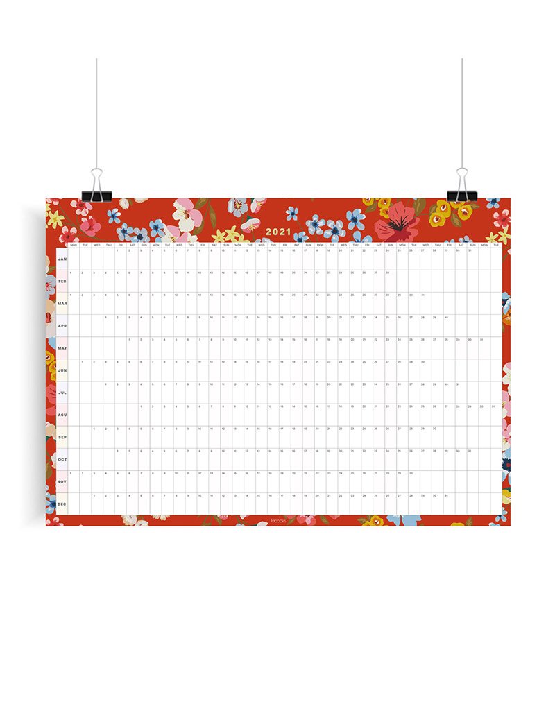 Red Floral 2021 Wall Planner, A1 Size Wall Planner & Calendar