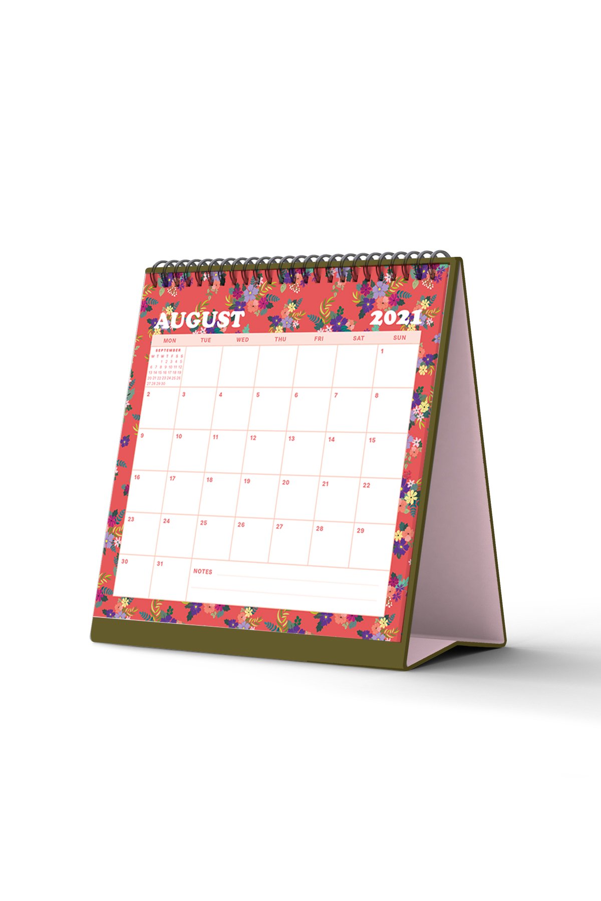 Floral Mini Standing Desktop Calendar 2021
