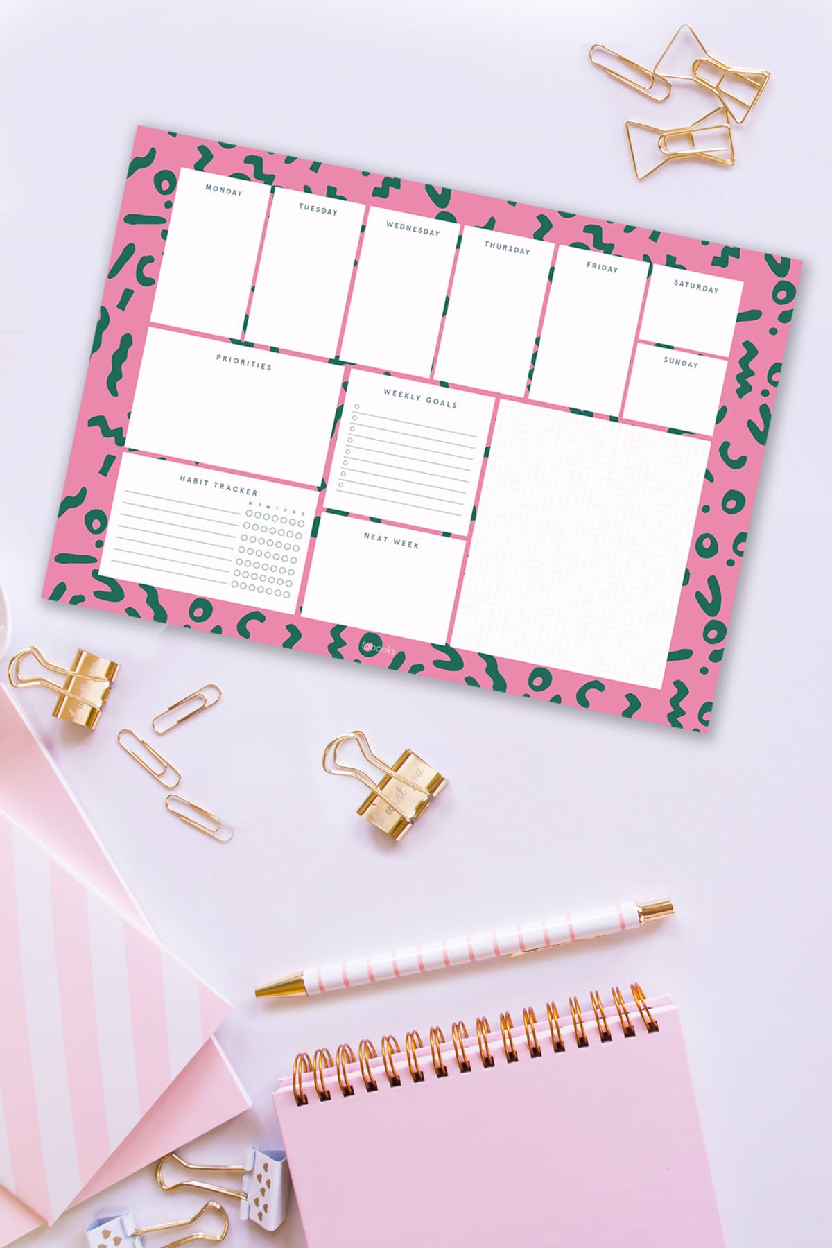 Pink – Green Weekly Planner Notepad